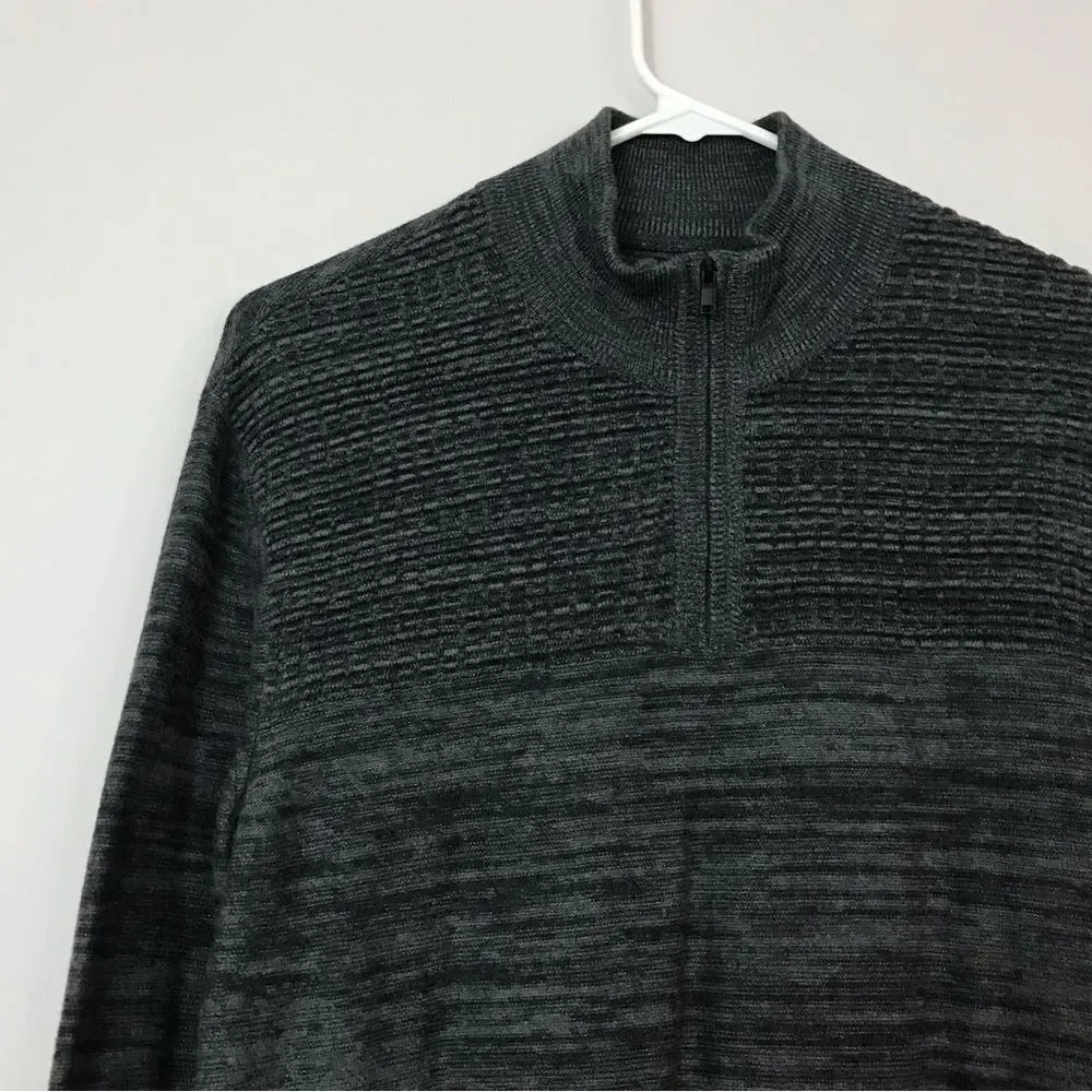 Alfani 100% Cotton Dark Gray Pullover Quarter Zip Long Sleeve Mens Shirt Sweater